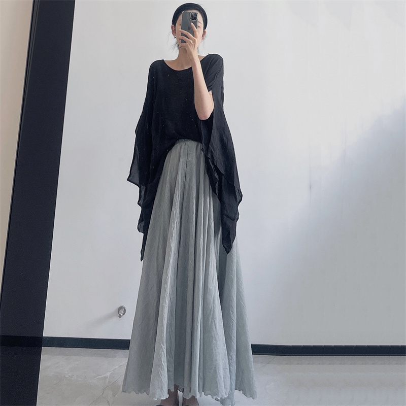 Big skirt cotton linen skirt elastic minimalist long skirt