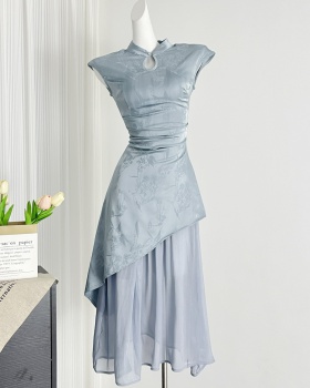 Chinese style satin Pseudo-two dress for women
