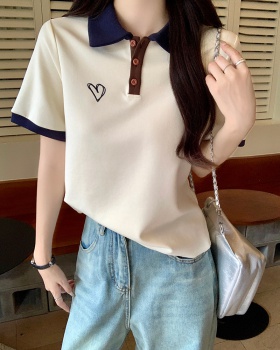 Lapel embroidery tops fashion summer T-shirt for women