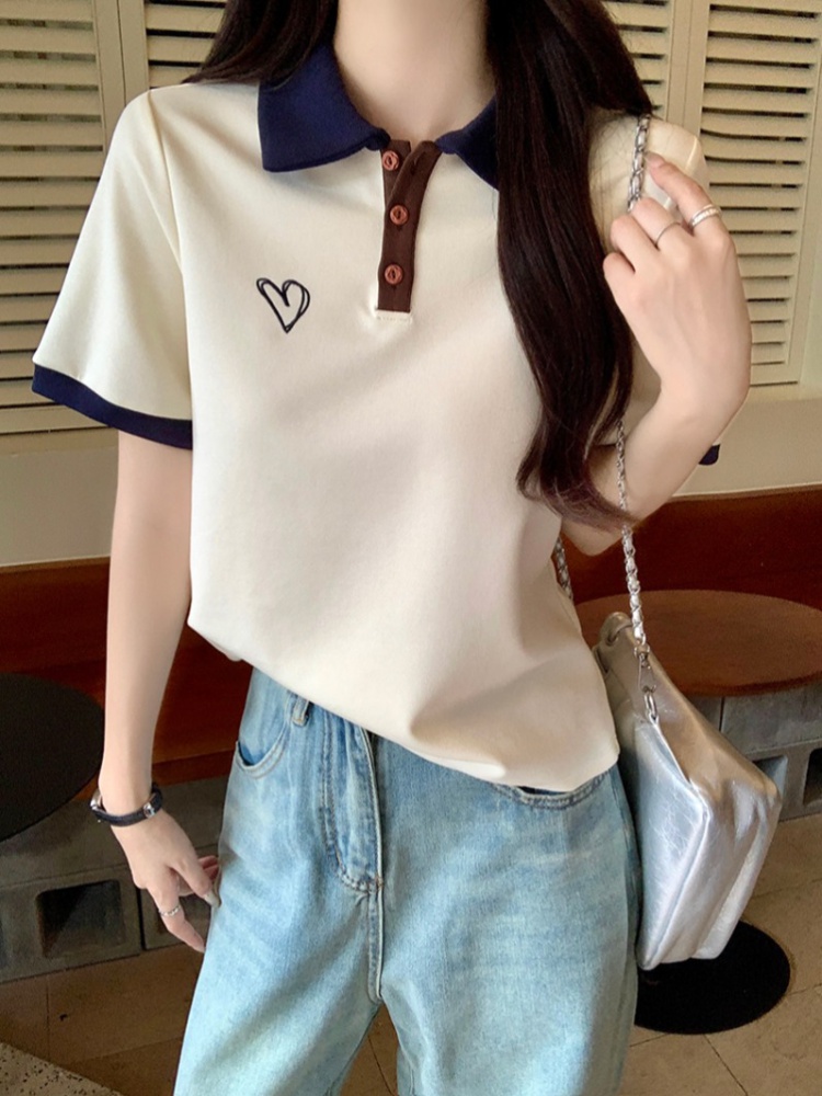 Lapel embroidery tops fashion summer T-shirt for women