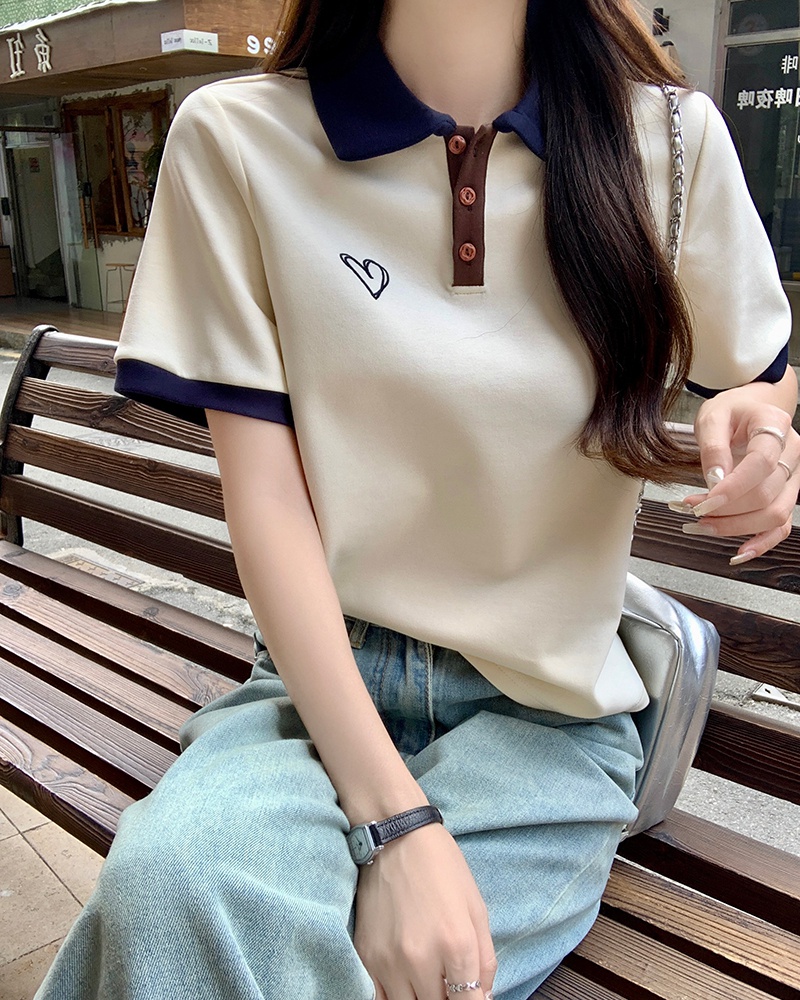 Lapel embroidery tops fashion summer T-shirt for women