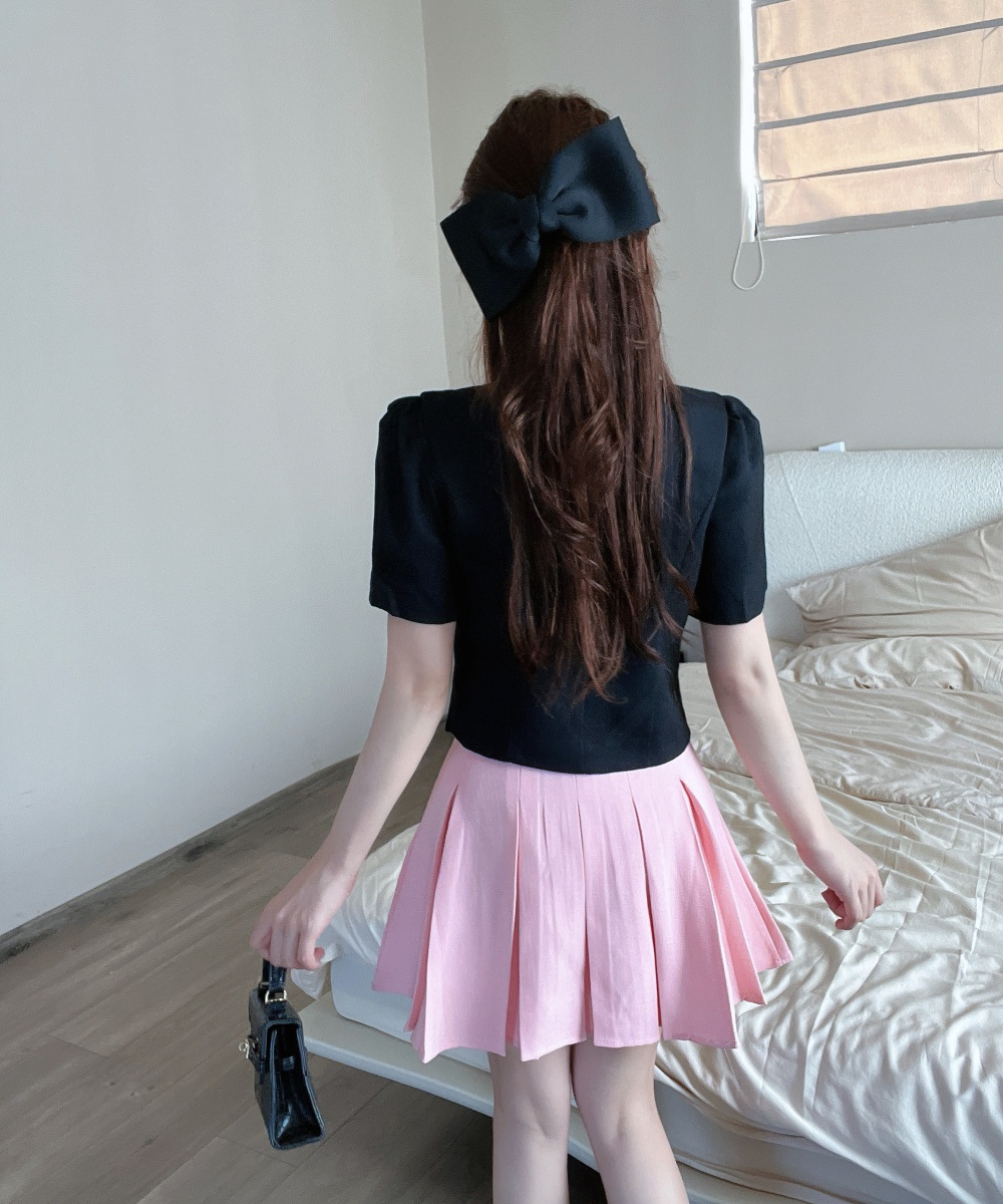 Pleated Korean style temperament high waist skirt a set