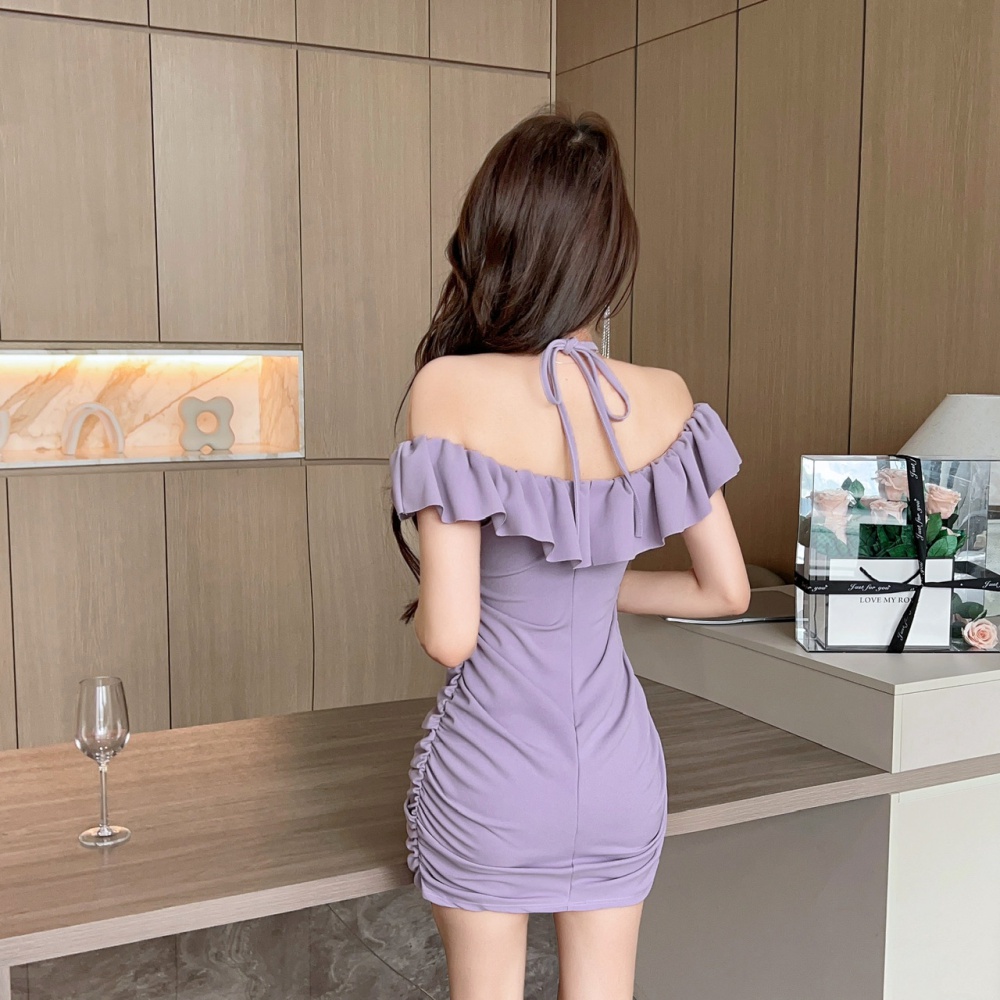 Autumn and winter enticement T-back flat shoulder slim dress