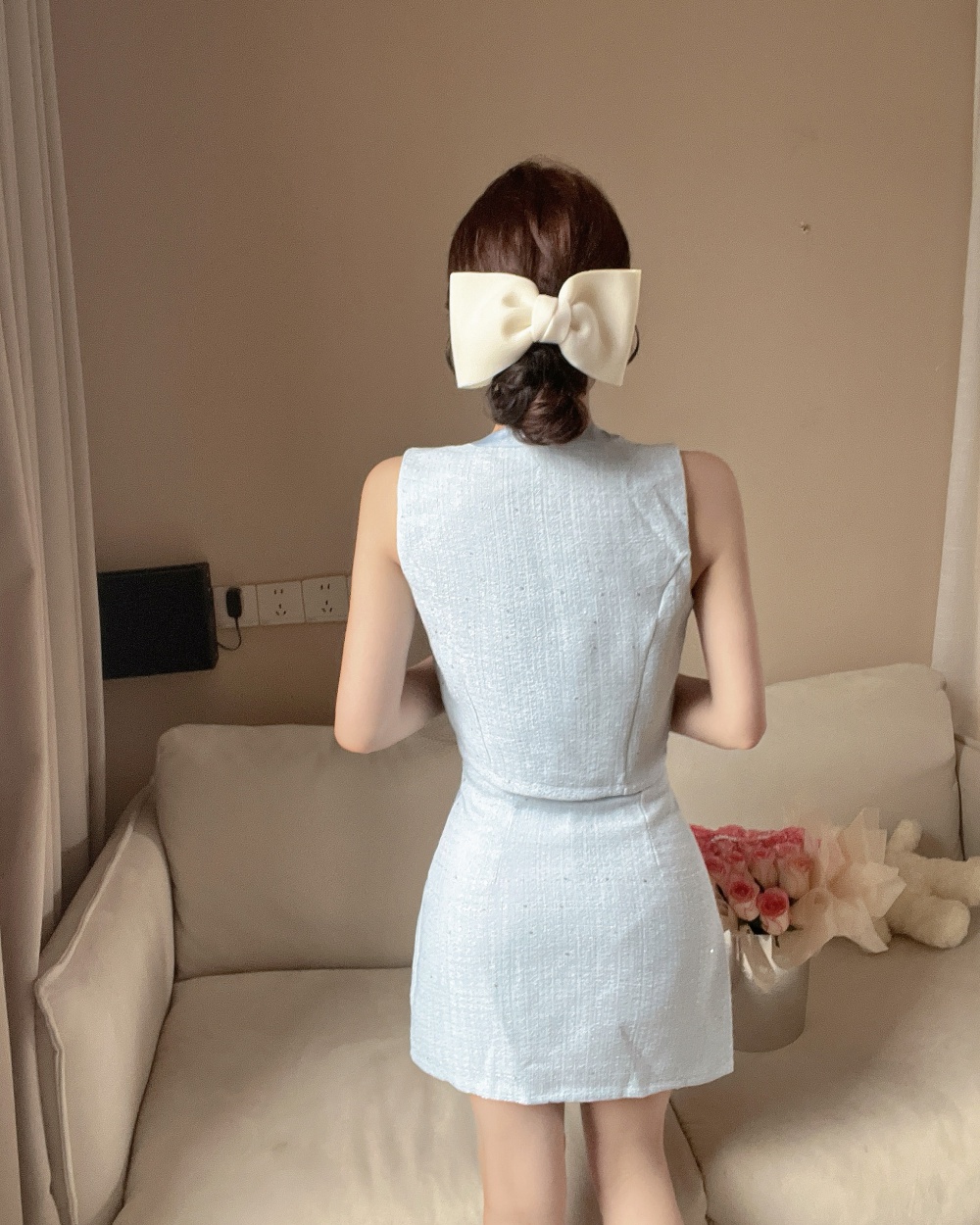 Bandage coarse flower bow chanelstyle skirt a set