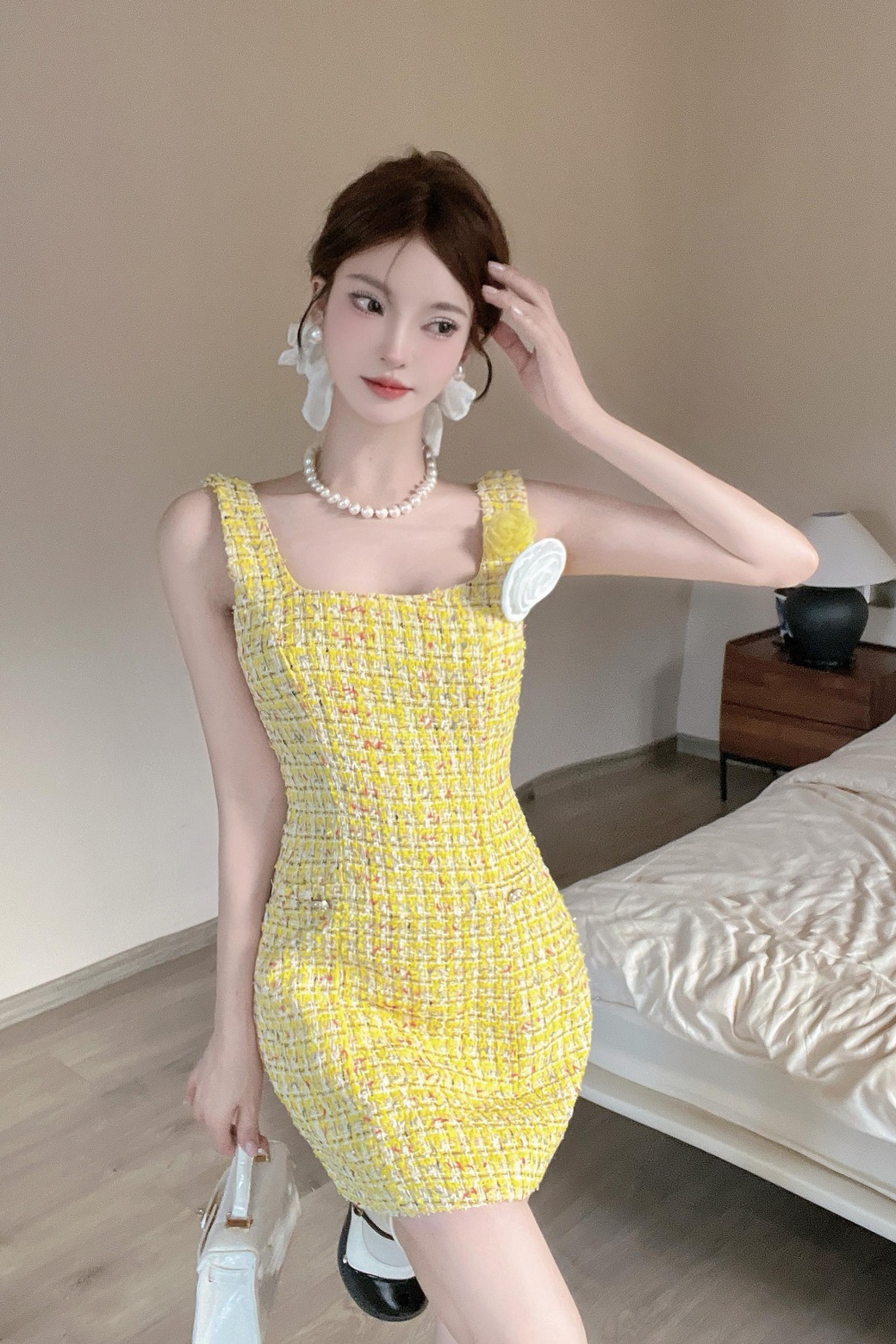 Summer temperament vest chanelstyle pinched waist dress