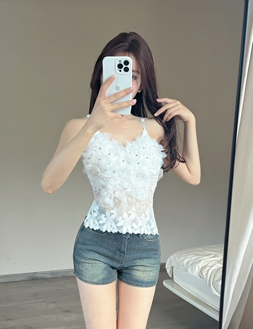 Western style sling lace tops unique short vest