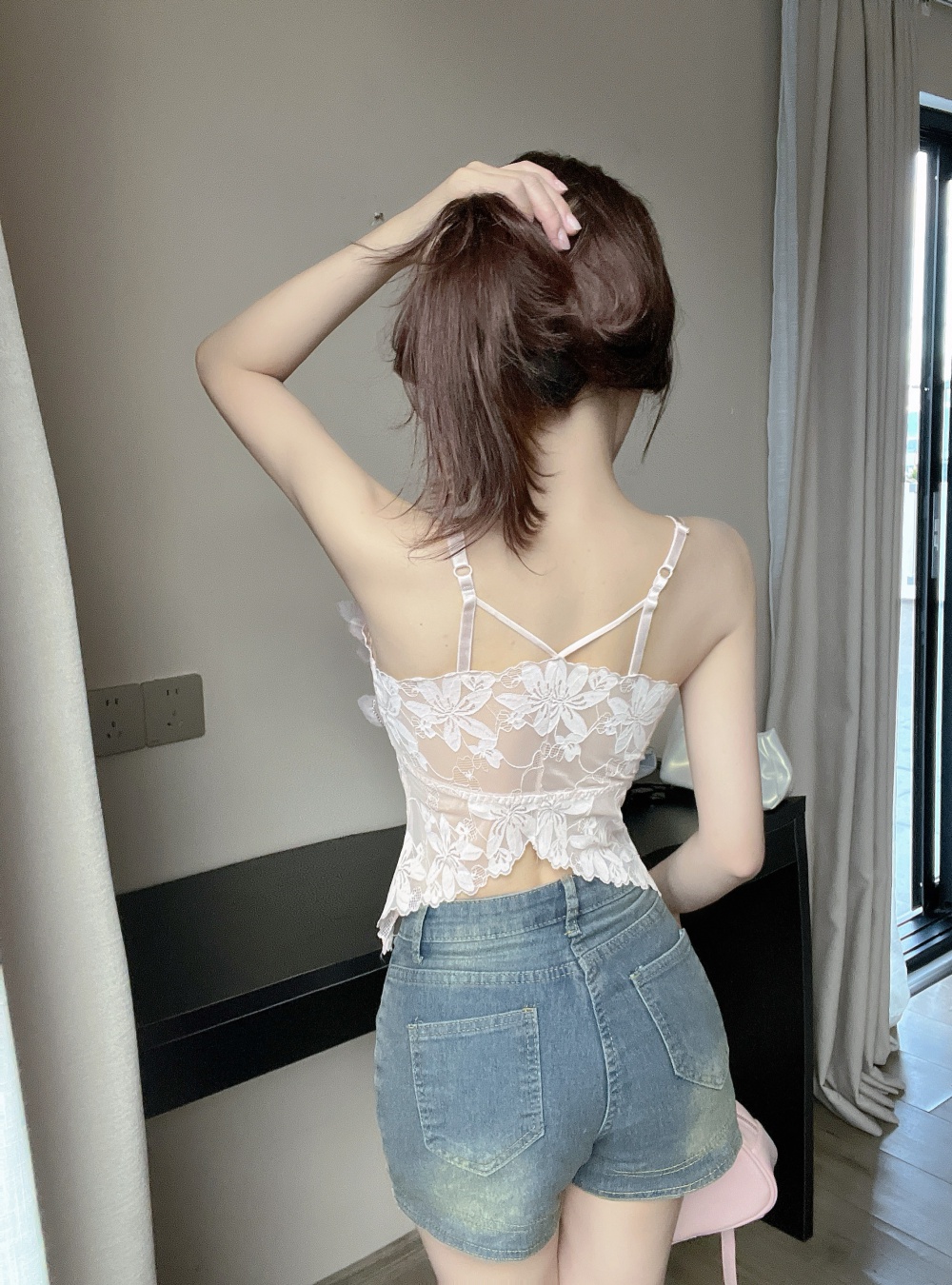 Western style sling lace tops unique short vest