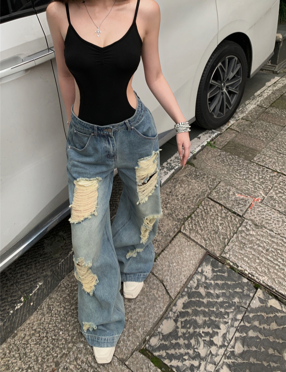 All-match retro jeans spicegirl long pants for women