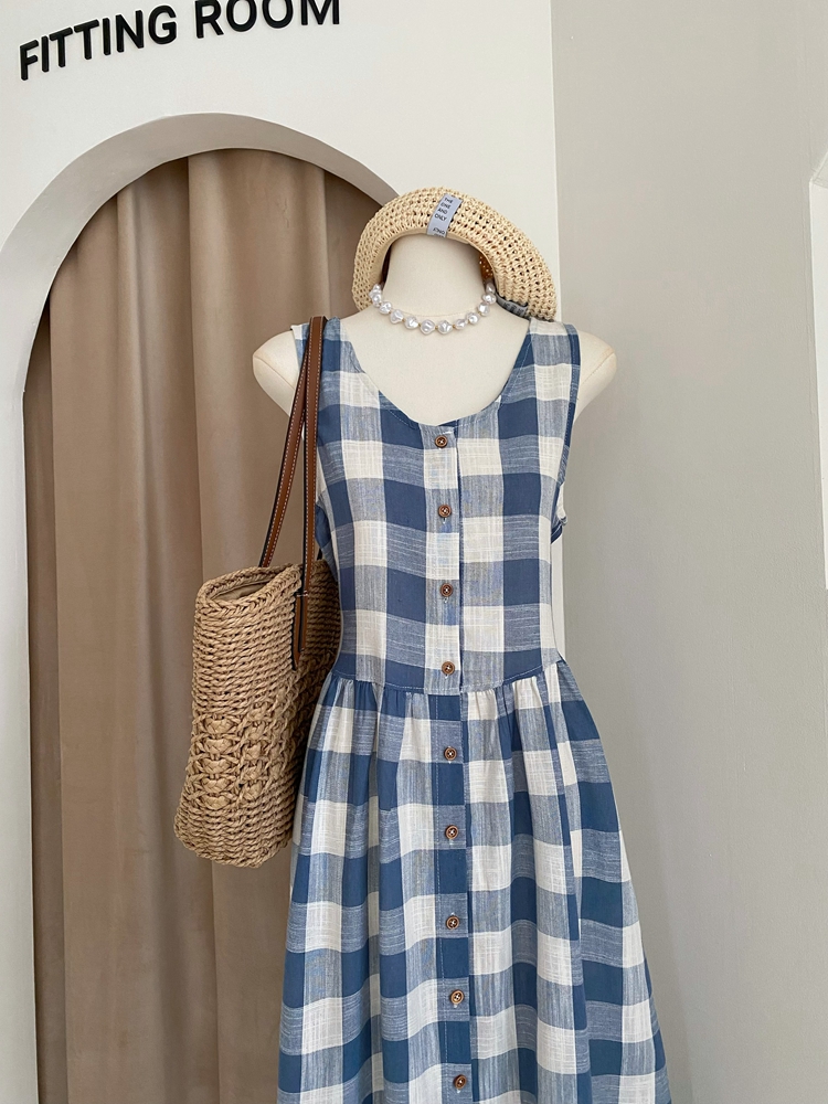 Plaid sleeveless art retro summer dress