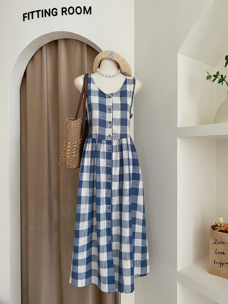 Plaid sleeveless art retro summer dress