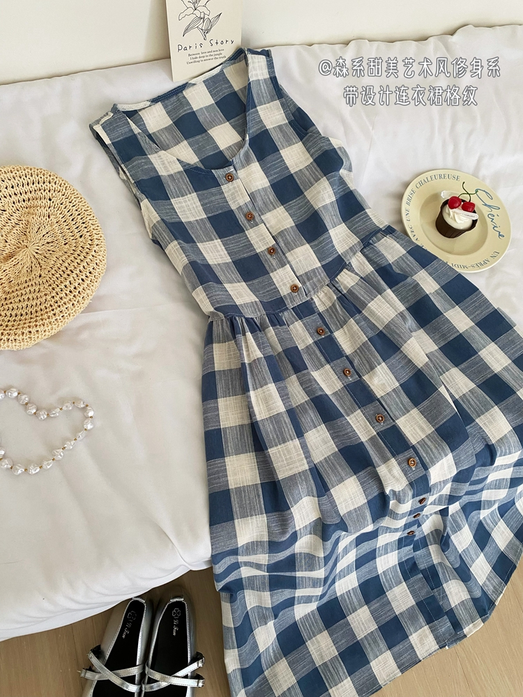 Plaid sleeveless art retro summer dress