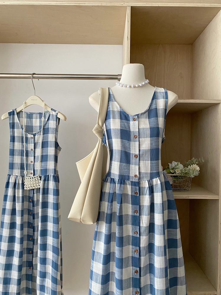 Plaid sleeveless art retro summer dress