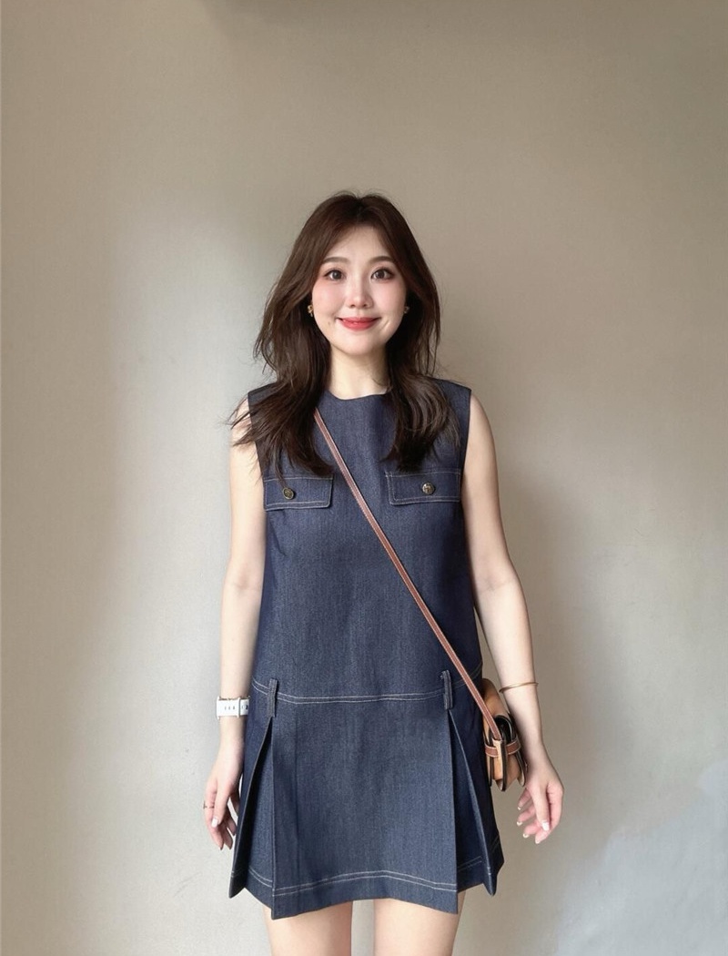 France style slim dress A-line denim vest for women