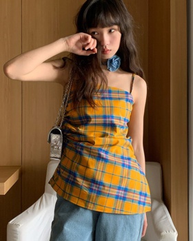 Sling wears outside plaid vest pinched waist summer tops