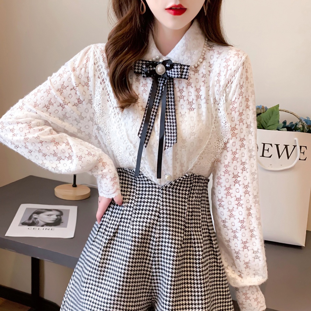 Autumn and winter ladies bow lace temperament shirts