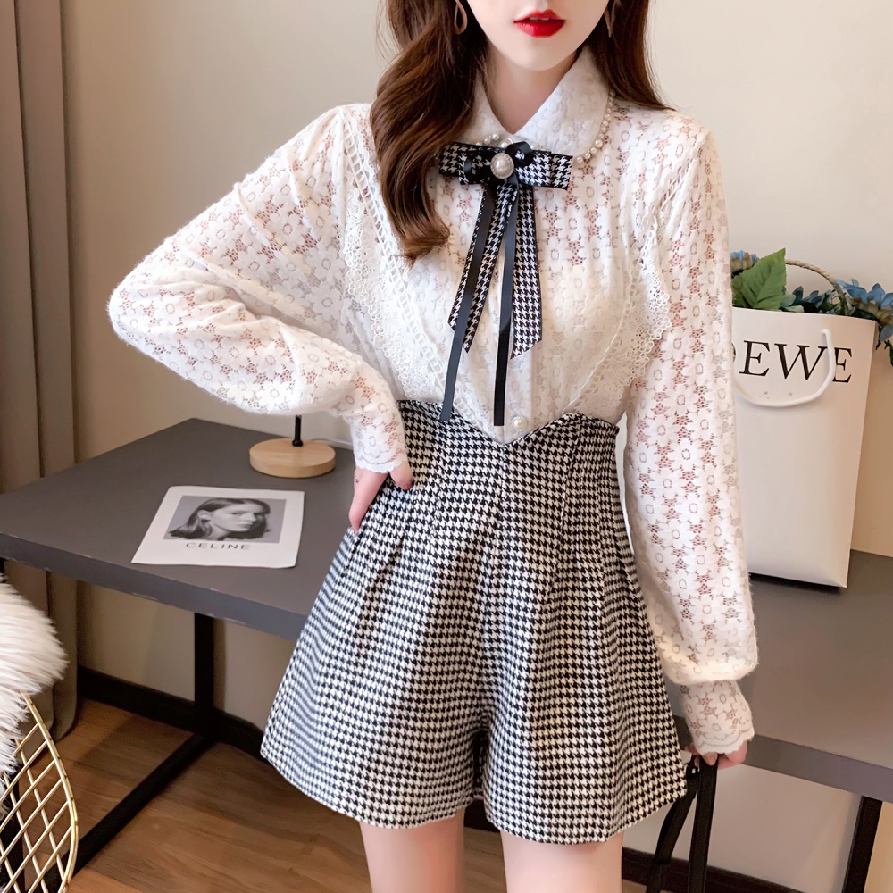 Autumn and winter ladies bow lace temperament shirts