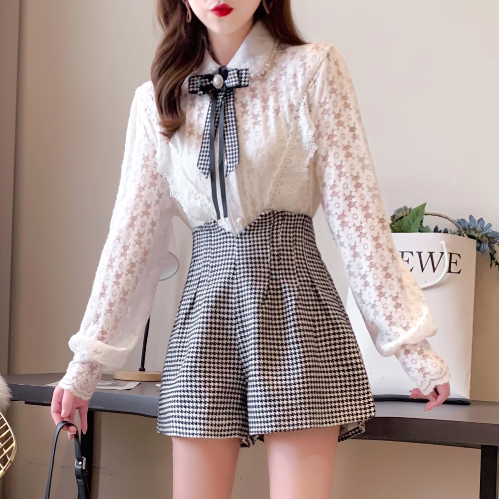 Autumn and winter ladies bow lace temperament shirts