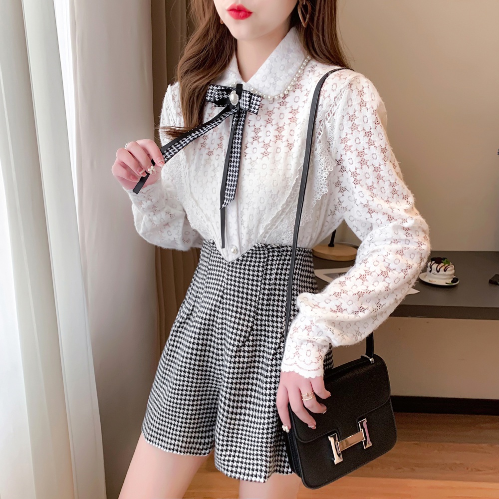 Autumn and winter ladies bow lace temperament shirts