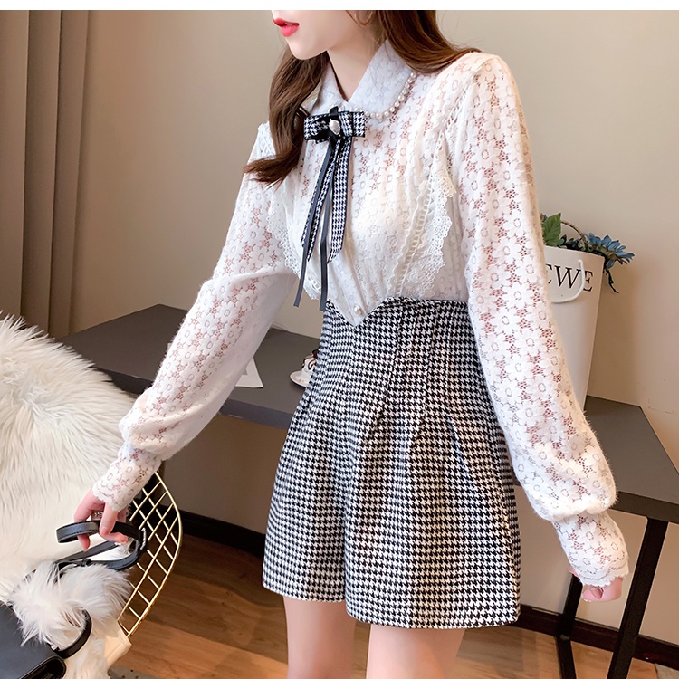 Autumn and winter ladies bow lace temperament shirts