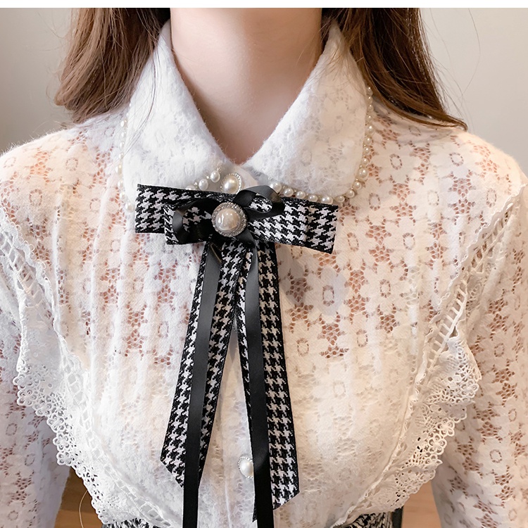 Autumn and winter ladies bow lace temperament shirts