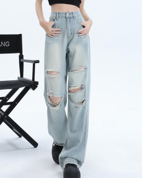 Summer straight wide leg pants thin jeans for women