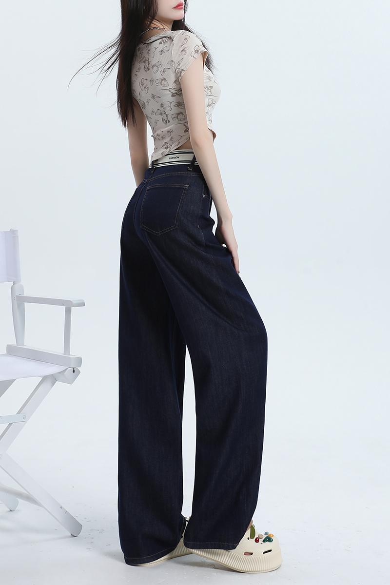 Thin drape splice jeans white letters waistband pants