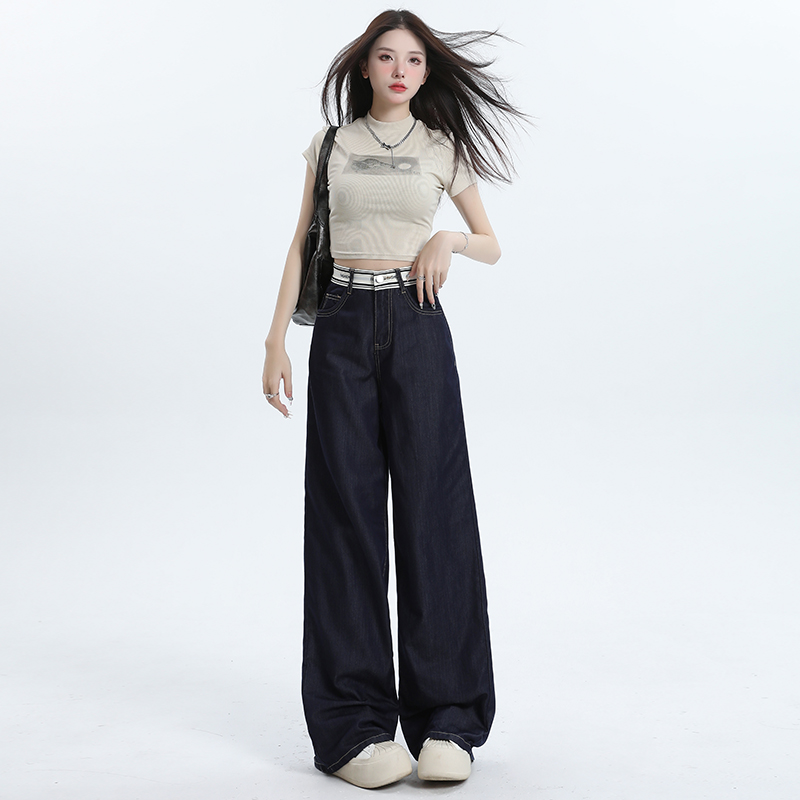 Lengthen drape wide leg pants denim long pants for women