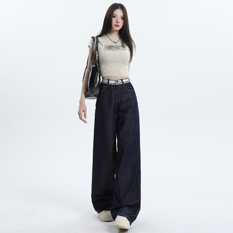 Lengthen drape wide leg pants denim long pants for women