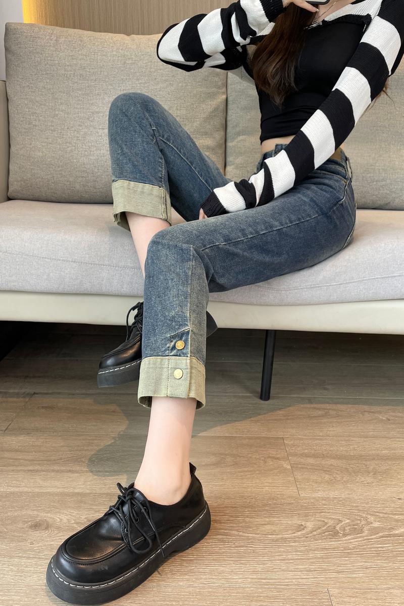 Retro high quality small fellow all-match autumn jeans