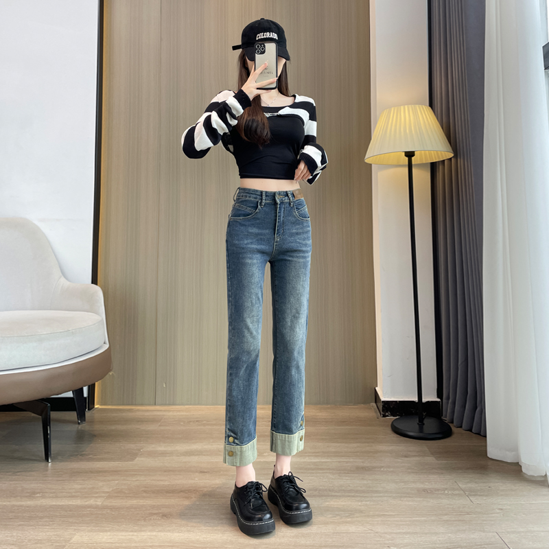 Retro high quality small fellow all-match autumn jeans