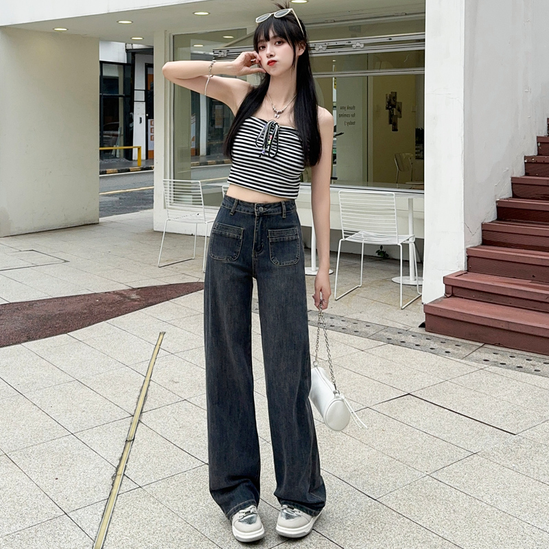 High waist slim long pants loose mopping jeans