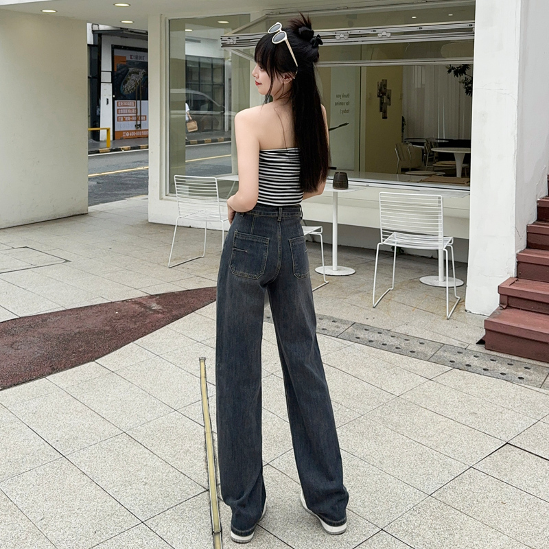 High waist slim long pants loose mopping jeans