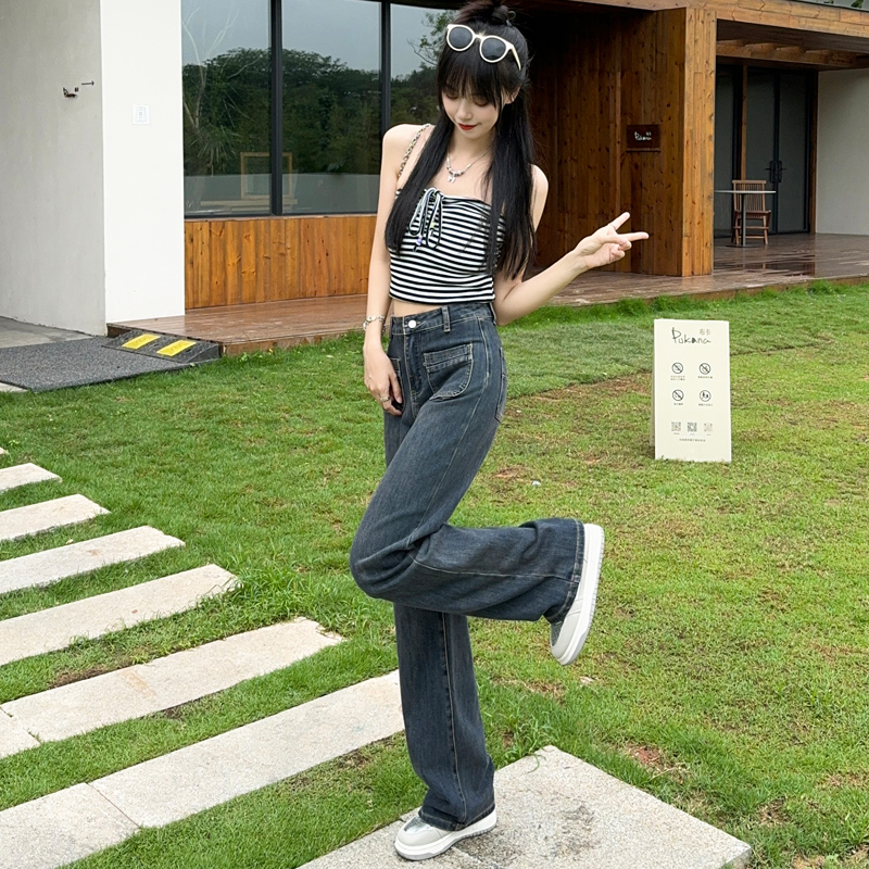 High waist slim long pants loose mopping jeans