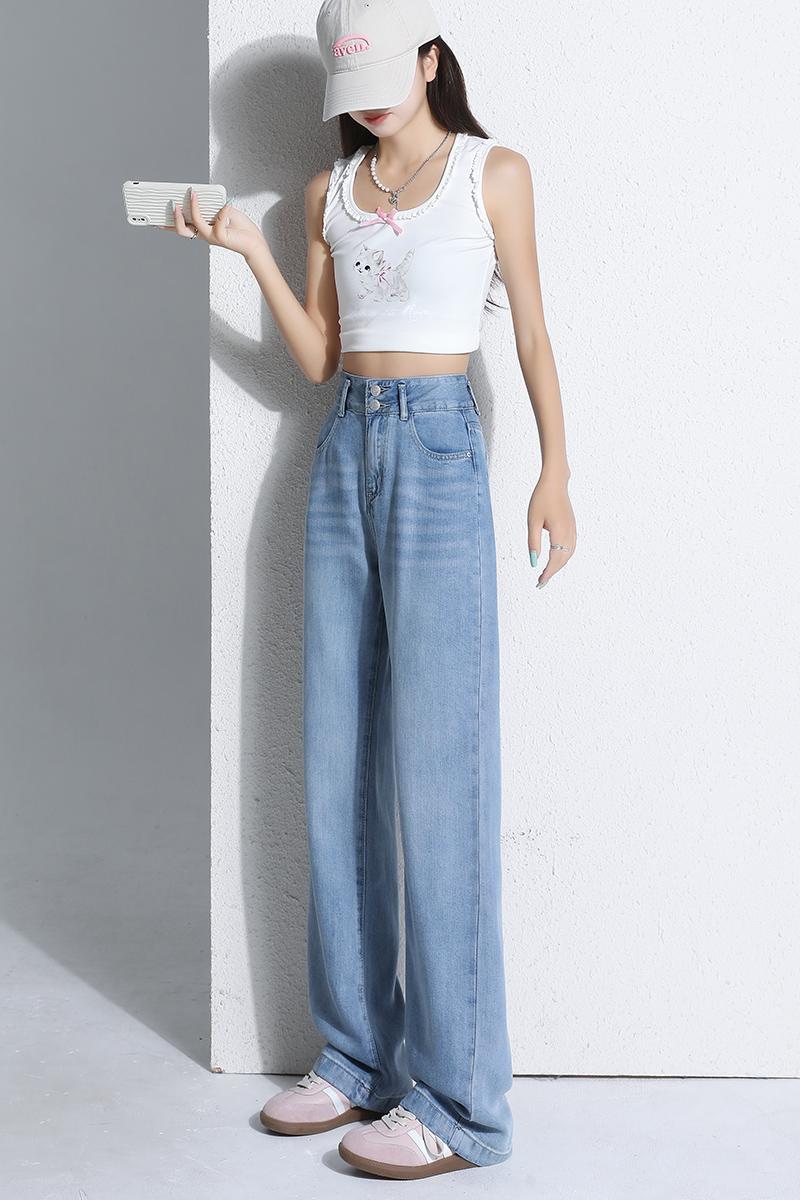 Denim lengthen wide leg pants straight pants long pants