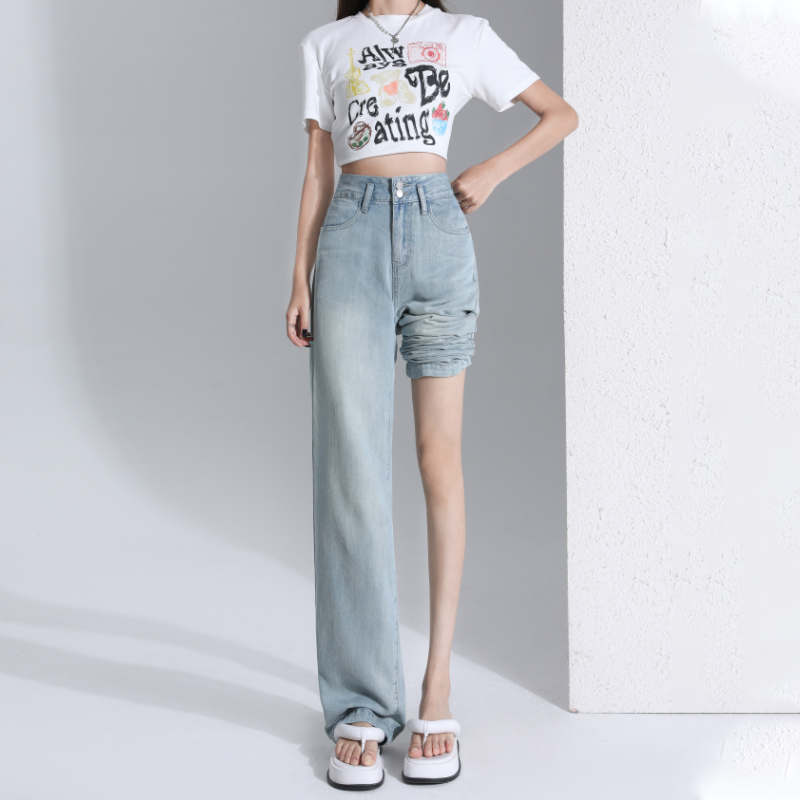 Denim lengthen wide leg pants straight pants long pants