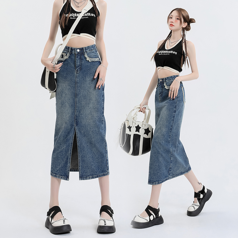 Small fellow high waist skirt slim denim skirt for women