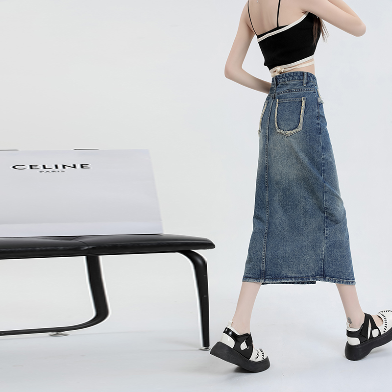 Small fellow high waist skirt slim denim skirt for women