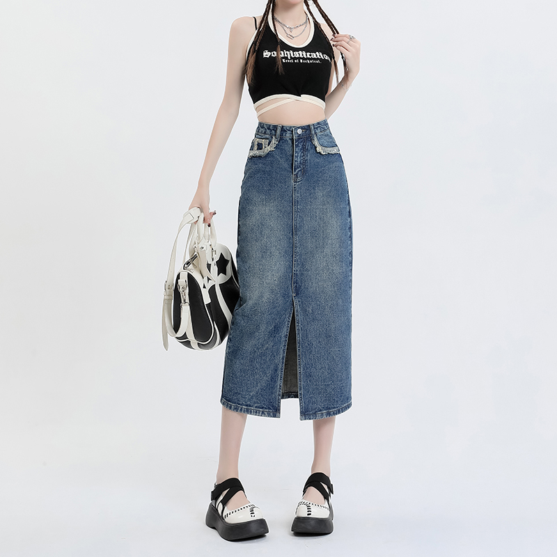 Small fellow high waist skirt slim denim skirt for women