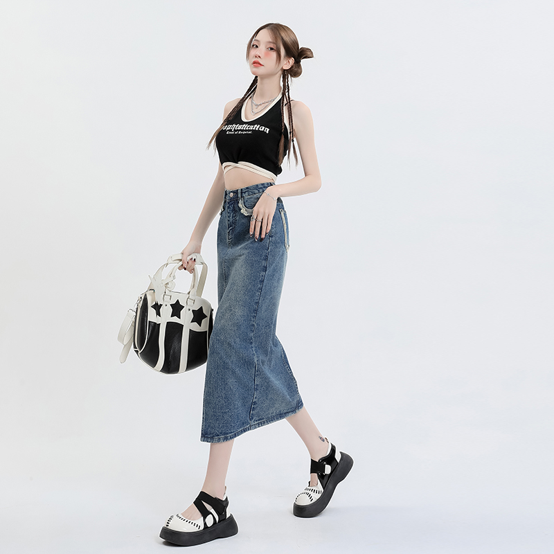 Small fellow high waist skirt slim denim skirt for women