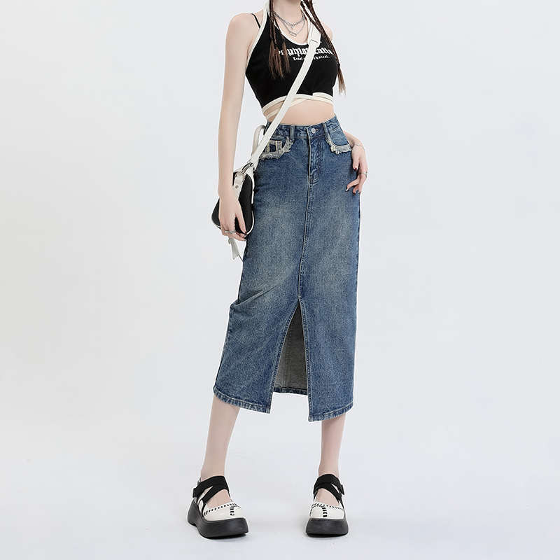 Small fellow high waist skirt slim denim skirt for women