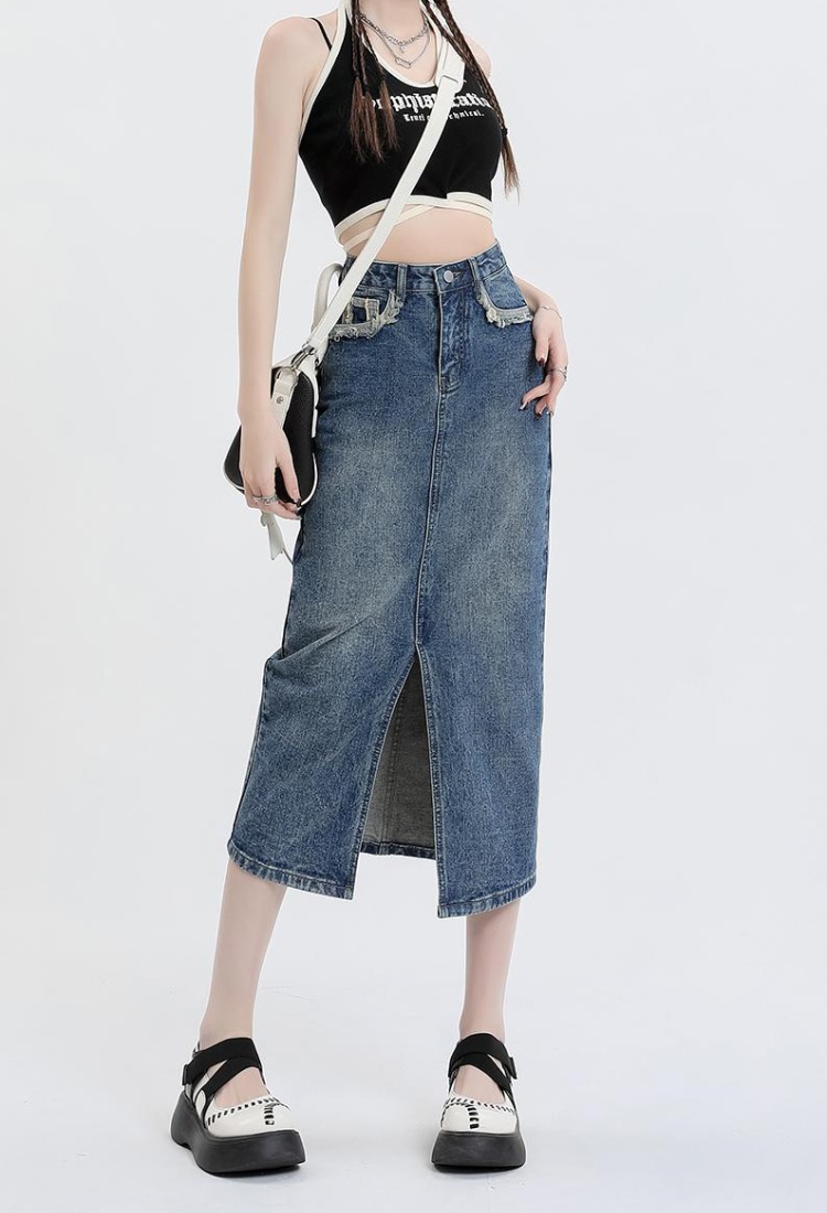 Small fellow high waist skirt slim denim skirt for women