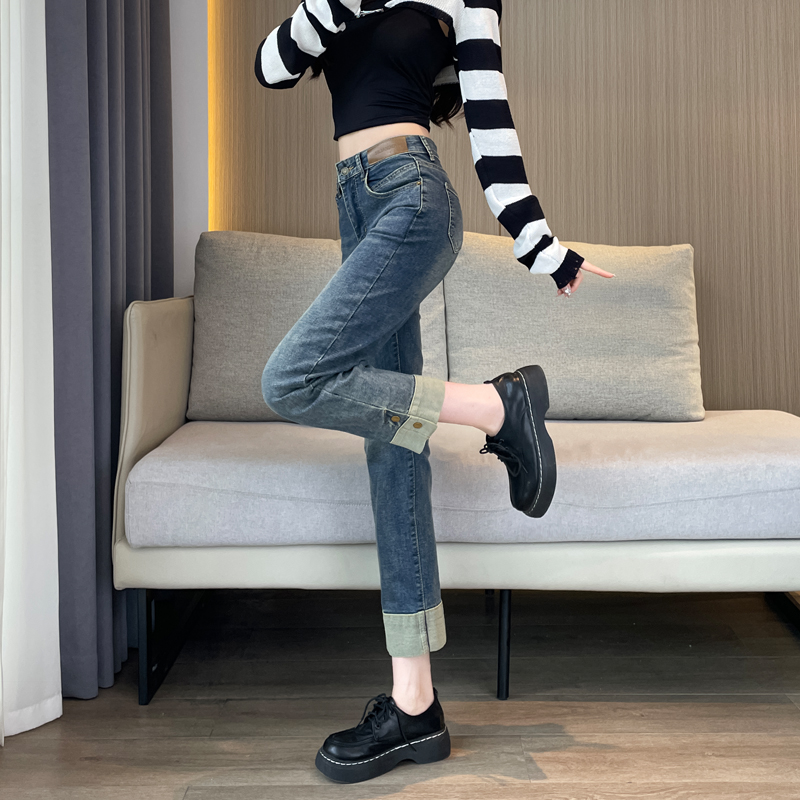 Retro straight pants slim all-match jeans