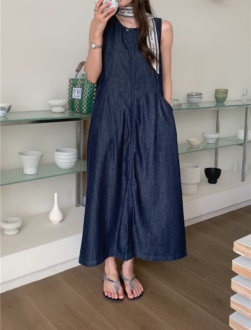 Denim Korean style sleeveless dress all-match dress