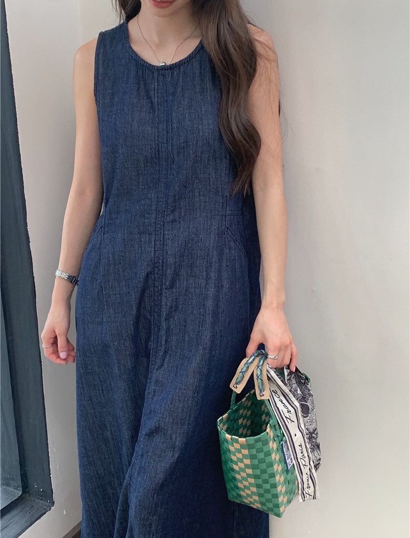 Denim Korean style sleeveless dress all-match dress