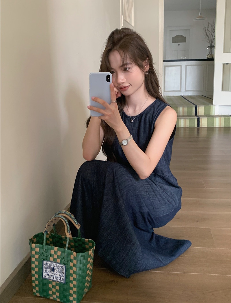 Denim Korean style sleeveless dress all-match dress