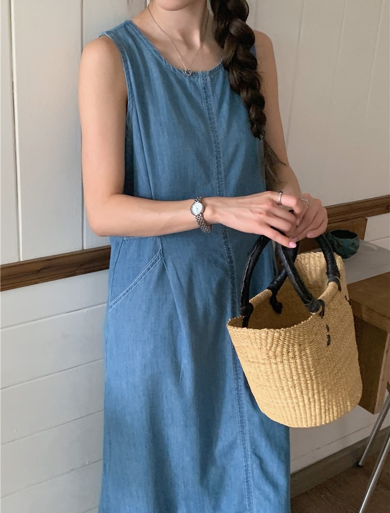 Denim Korean style sleeveless dress all-match dress