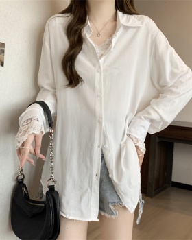 Long all-match loose long sleeve sunscreen white shirt