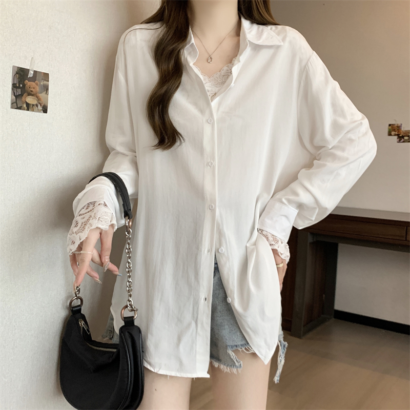 Long all-match loose long sleeve sunscreen white shirt