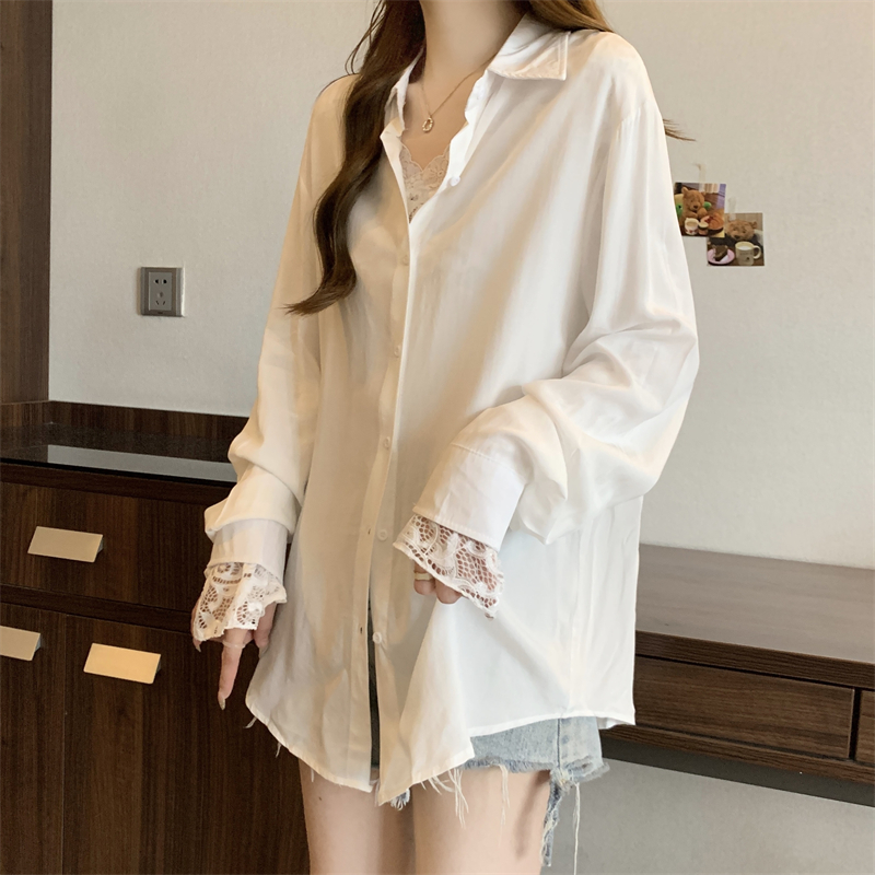 Long all-match loose long sleeve sunscreen white shirt