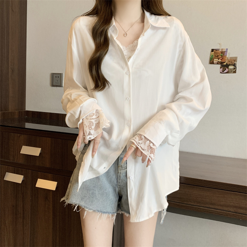 Long all-match loose long sleeve sunscreen white shirt